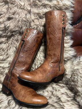 Ariat Women's Tan Brown Over-the-Knee Leather Boots with Side Zip Sz 8 B